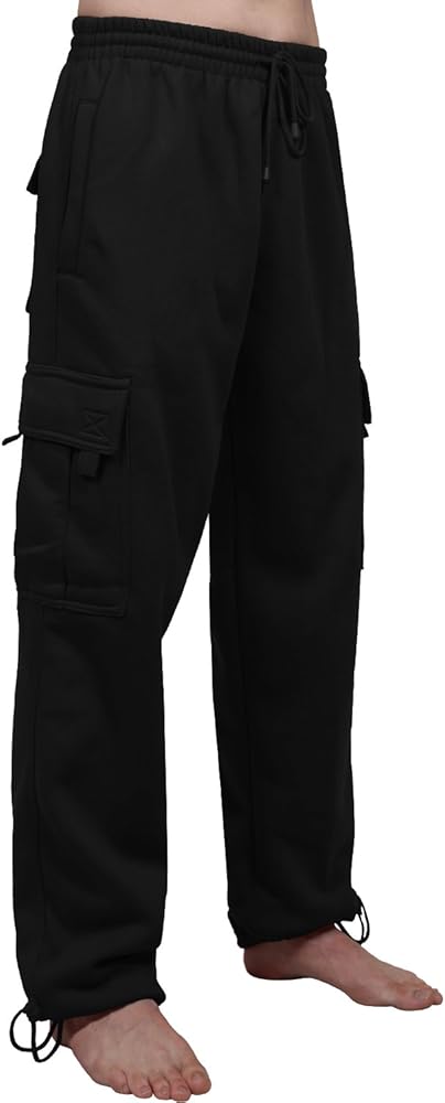 NE PEOPLE Mens Comfy Elastic Drawstring Fleece Cargo Sweat Pants