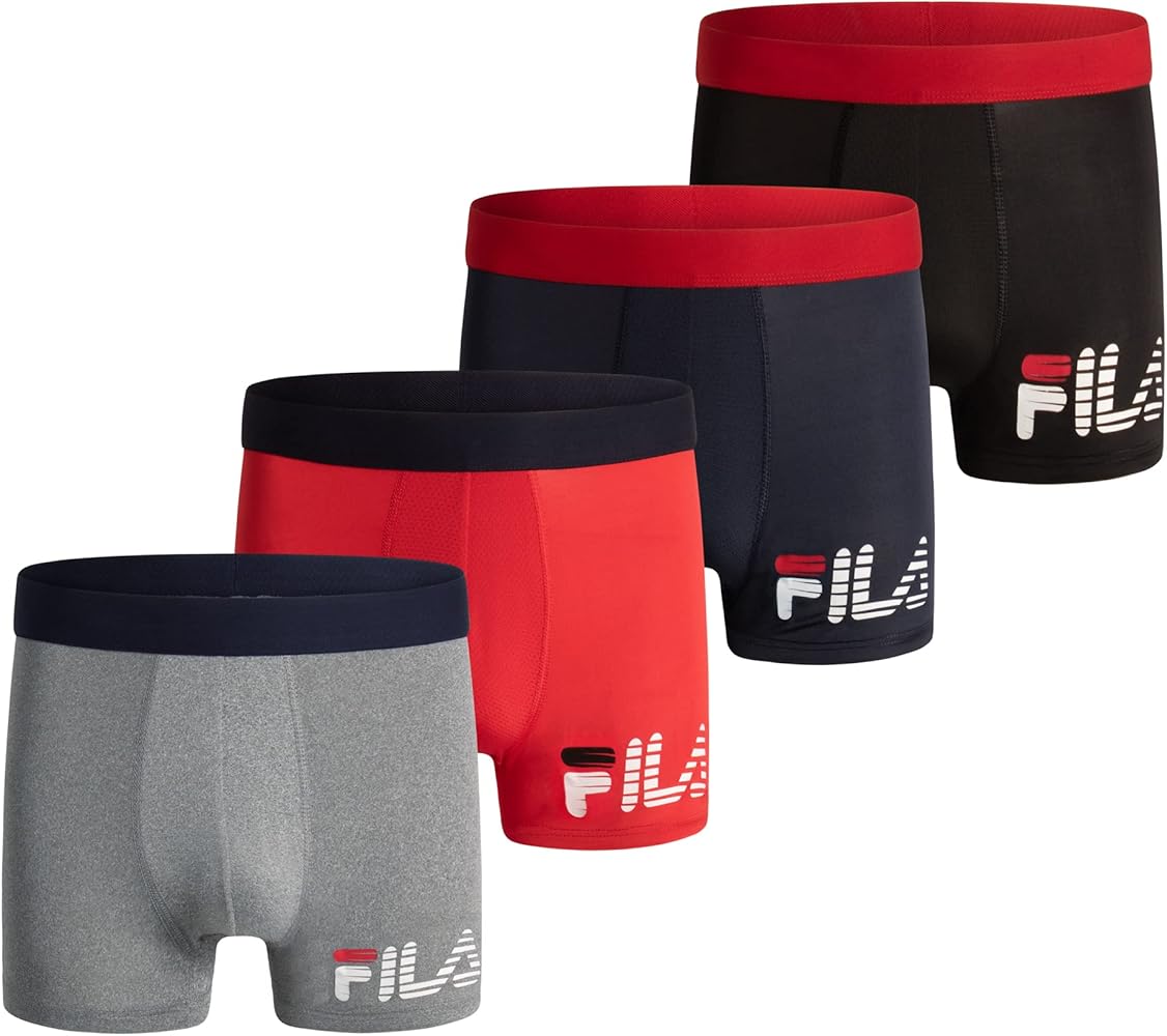 Fila Men's 4" Trunk No Fly Front with Pouch, Jersey & Mesh, 4-Pack