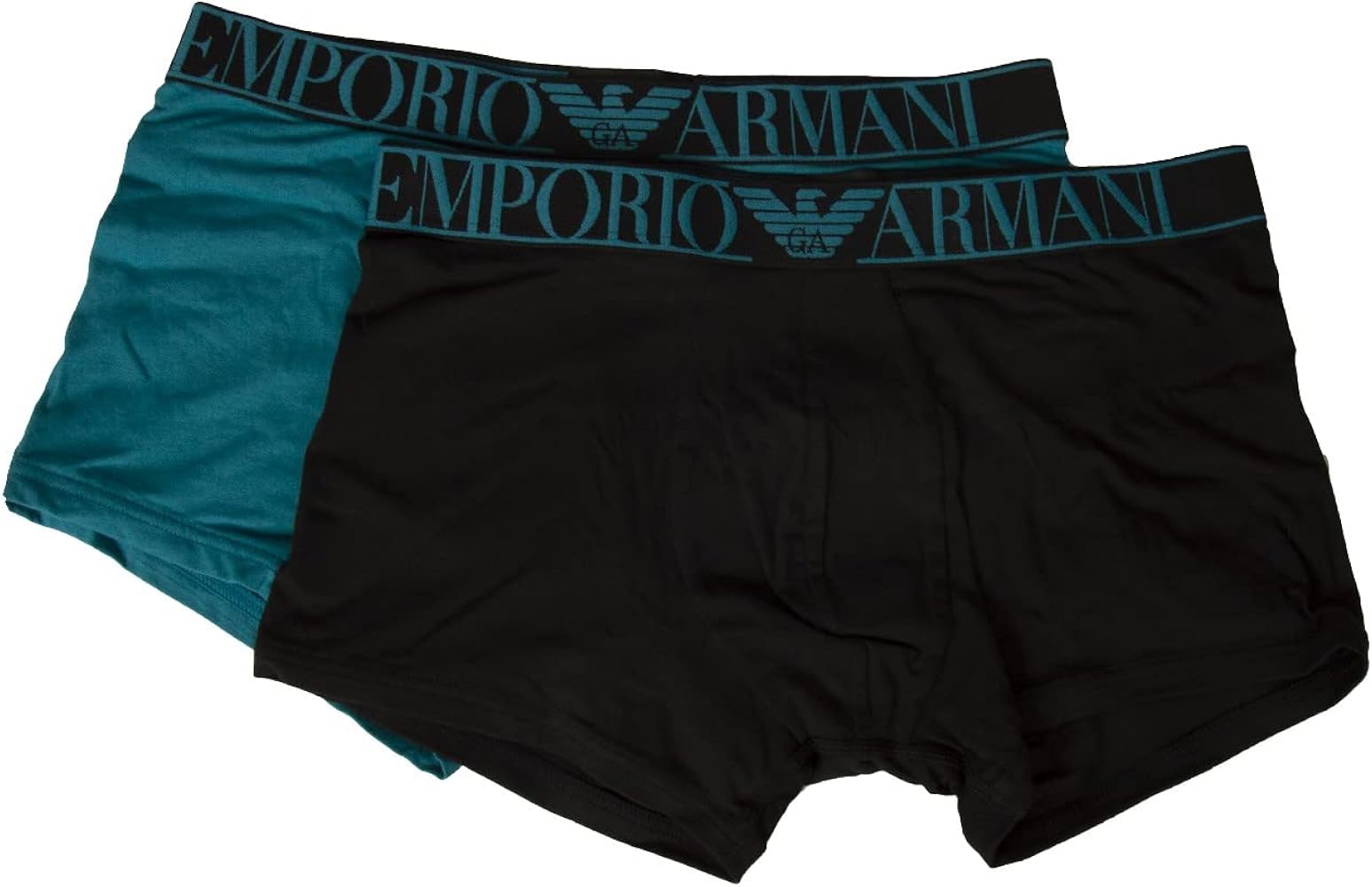 EMPORIO ARMANI Men's boxer trunks 2-piece pack elasticated bipack article 111769 2F720 BPACK TRUNK, 22332 Topaz - Black/Topazio - Nero, Large