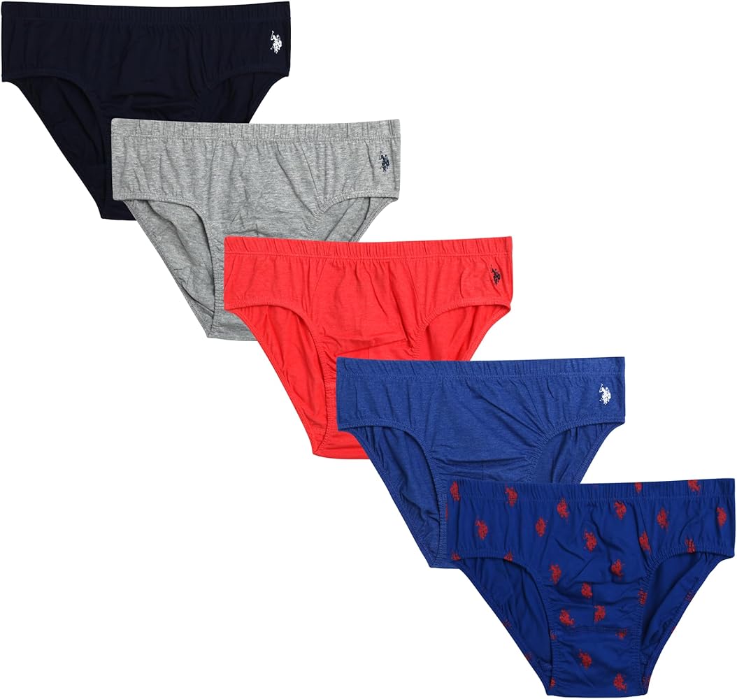 U.S. Polo Assn. Men's Underwear - Low Rise Briefs with Contour Pouch (5 Pack), Size X-Large, Blue Print Blue Red Heather Grey