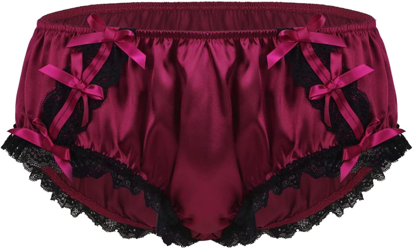 Sissy Pouch Panties Men Satin Lace Frilly Bowknot Bikini Briefs Panty Crossdress Underwear