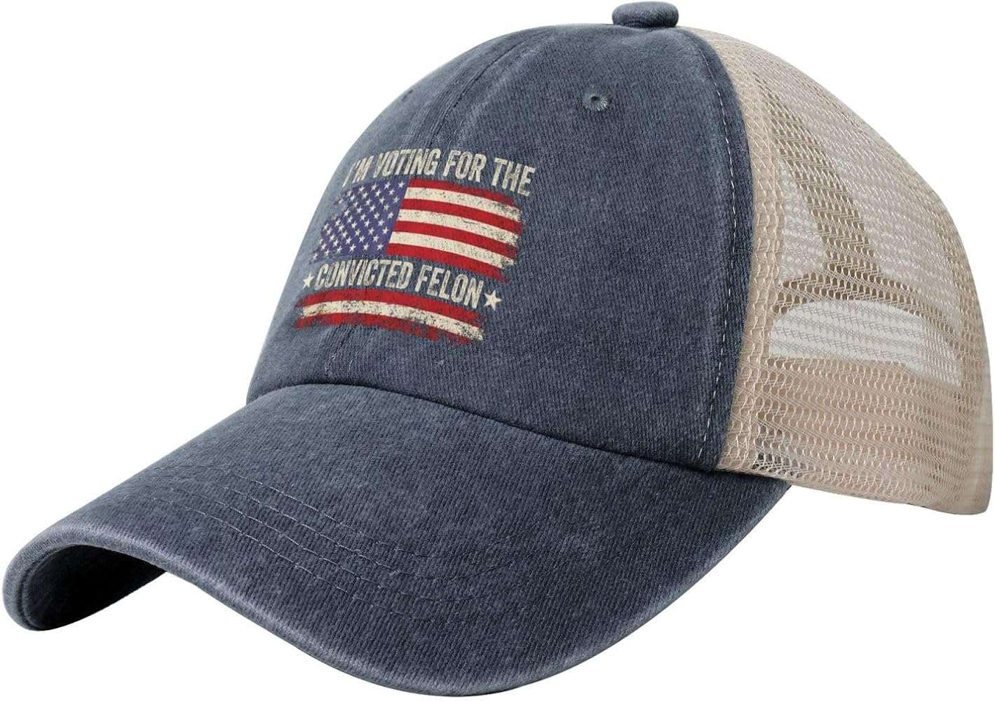 I'm Voting for The Convicted Felon Trucker Hat Mesh Cap Retro Snapback Cap