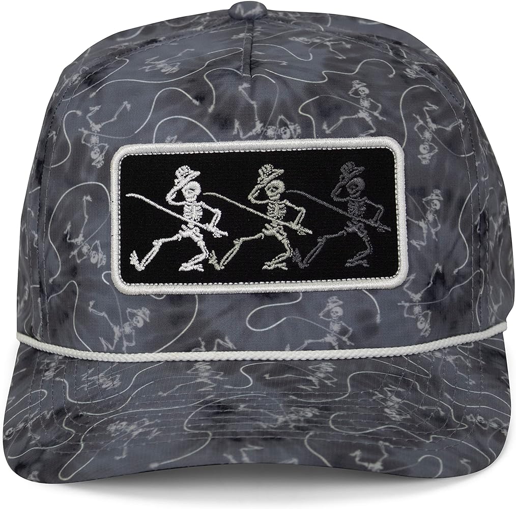 Dancing Skeletons Fishing Trucker Hat Rope Cap Vintage Tie Dye Snapback