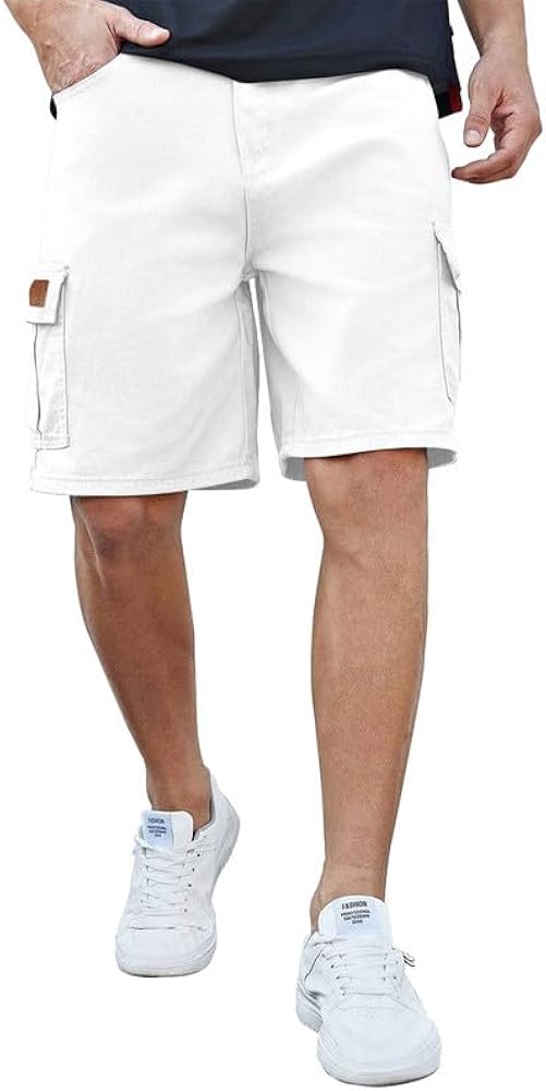 Mens Casual Short Twill Cargo Shorts Cotton Drawstring Classic Cargo Stretch Short with 6 Pockets