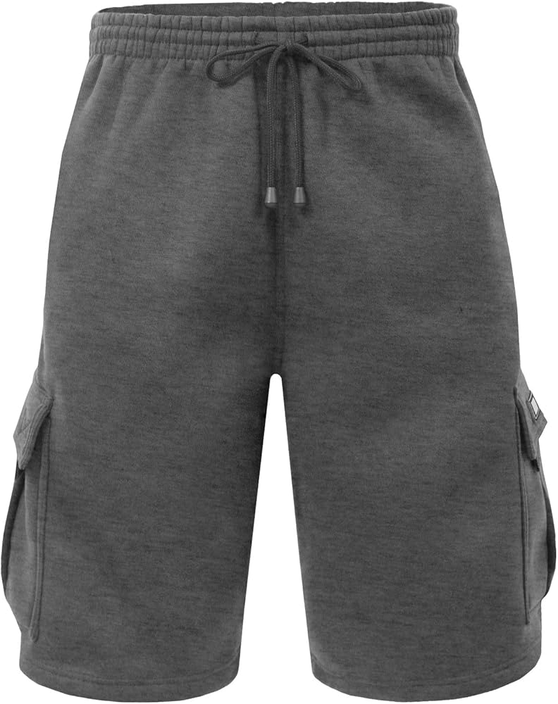 NE PEOPLE Mens Active Comfy Workout Gym Elastic Drawstring Fleece Cargo Sweat Shorts (M-7XL)