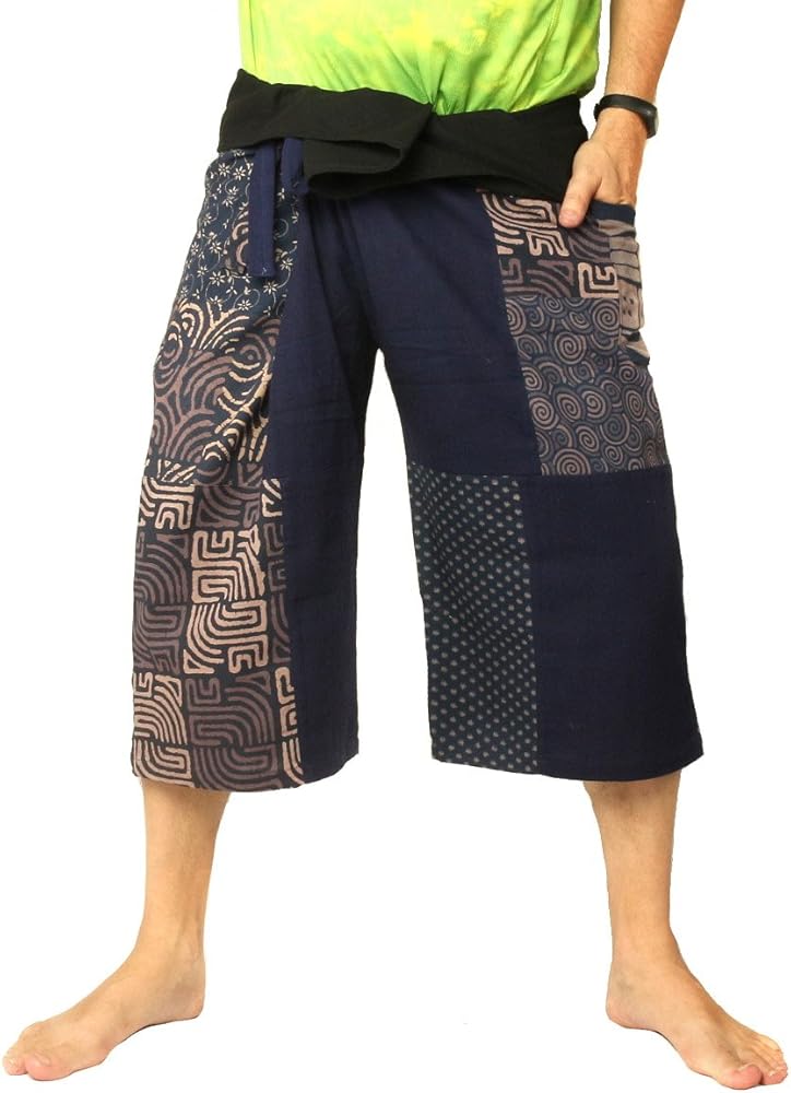 Men's Thai Fisherman Wrap Pants Short Patchwork