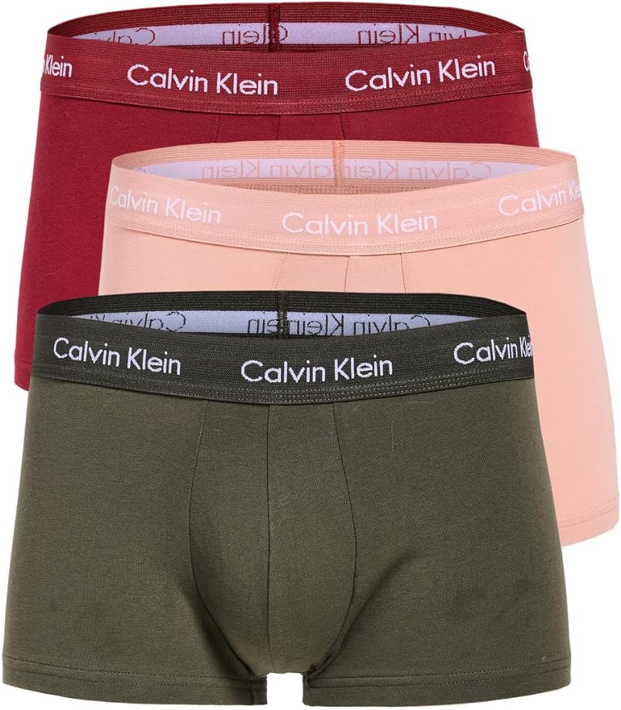 Calvin Klein underwear Men's Low Rise Trunks 3 Pack, Olive/Gentle/Red Carpet, XL