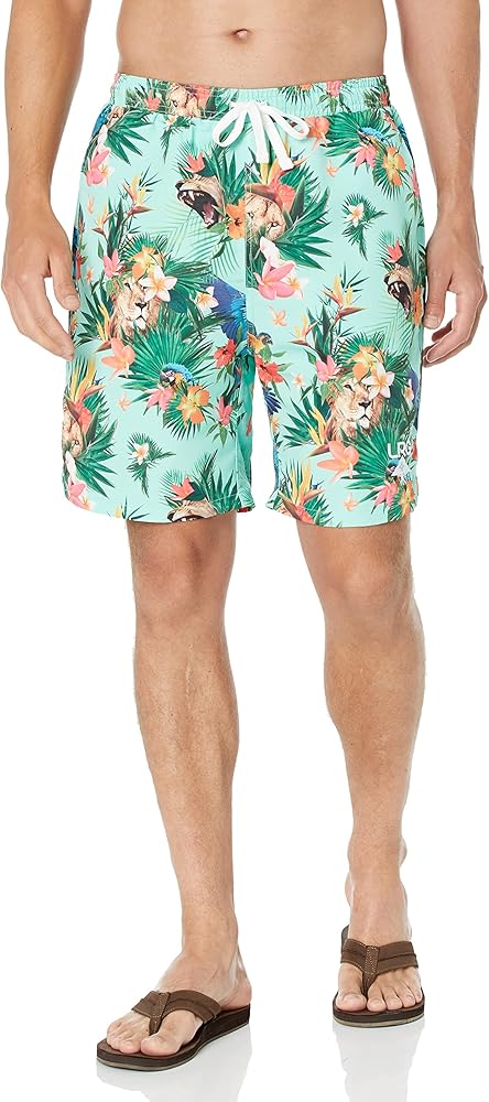 LRG Men's Logo Casual Drawstring Waist Shorts with Pockets, Teal/Parrot, Small