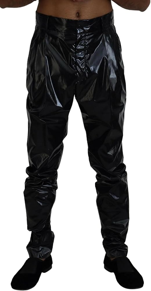 Dolce & Gabbana Black Shining Nylon Skinny Men Pants IT48 | M