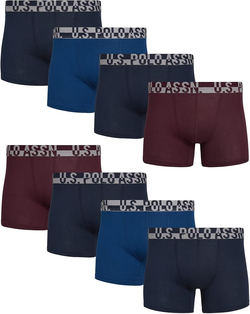 U.S. Polo Assn. Men's Underwear - Casual Stretch Boxer Briefs (8 Pack), Size Small, NavyMaroonBlue