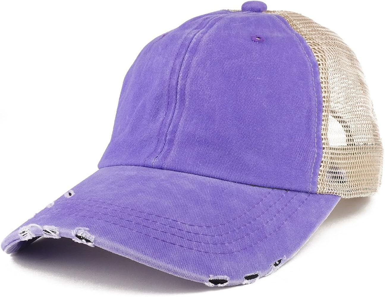 Trendy Apparel Shop Pigment Dyed Front Mesh Back Frayed Bill Trucker Cap