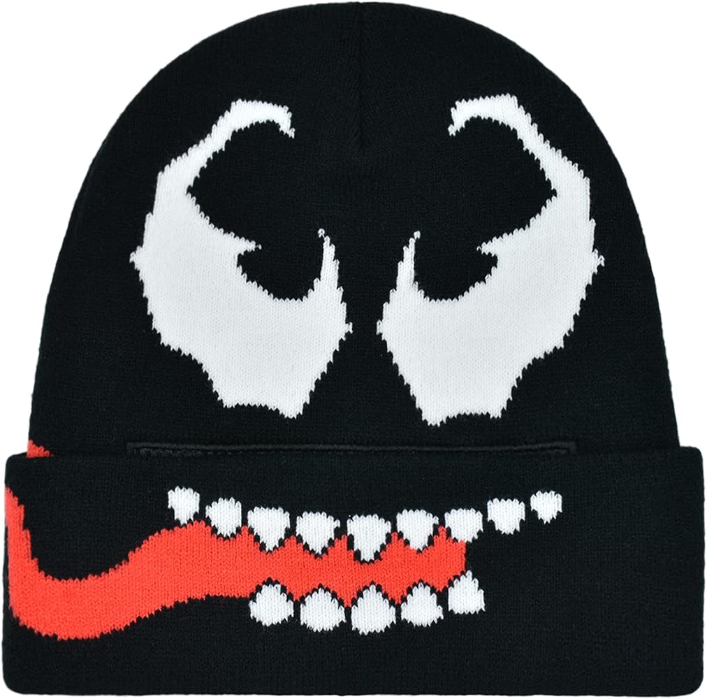 Marvel Venom Intarsia Roll Down Cuff Beanie Hat, Black, One Size