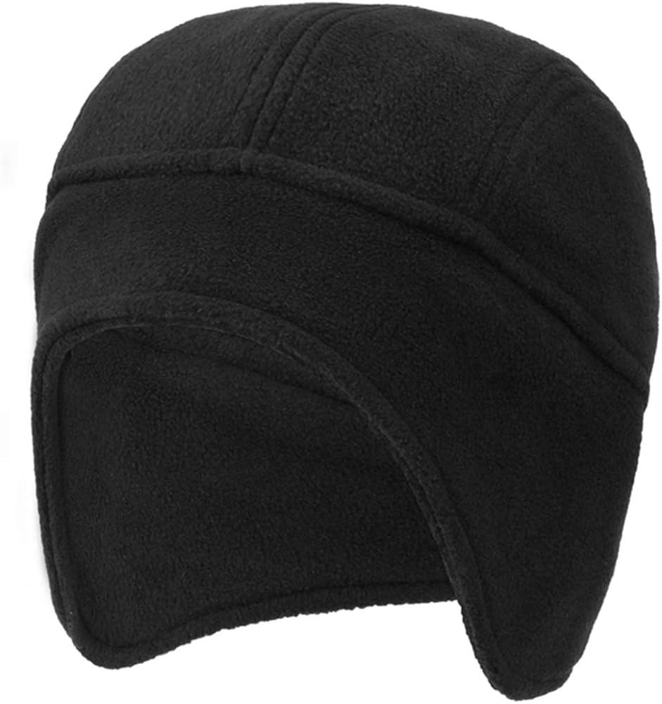 LLmoway Men Winter Warm Hat with Ear Flaps Fleece Cap Soft Skull Beanie Hats Hiking Ski Hat Black