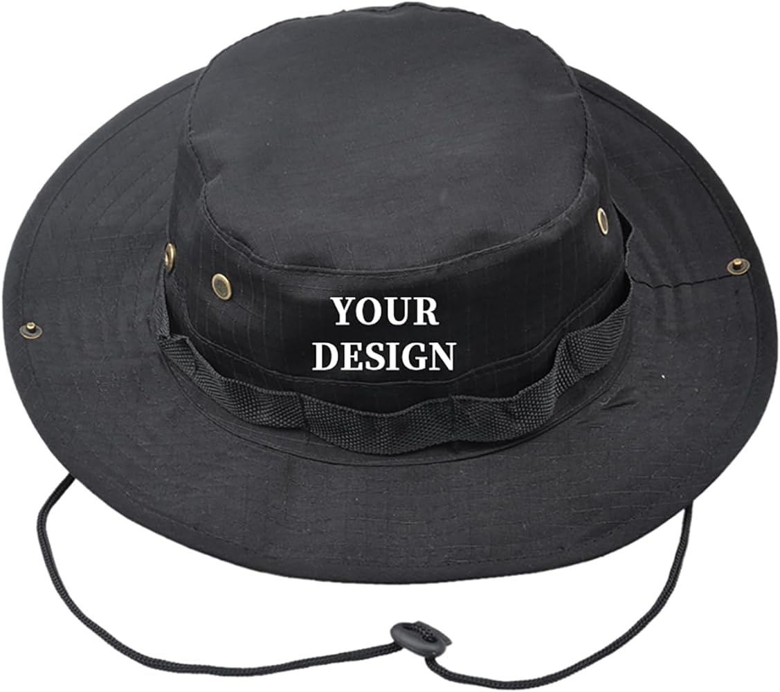 TOPTIE Custom Boonie Bucket Sun Hat Summer Outdoor Fishing Sun Cap with Chin Strap & Snap Up Sides