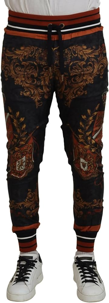 Dolce & Gabbana Gray Silk Baroque Crown Trousers Sport Men's Pants