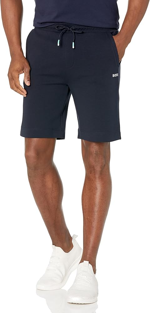 BOSS Men's Multi Colored Logo Pocket Jersey Shorts, Deep Sea Navy, M