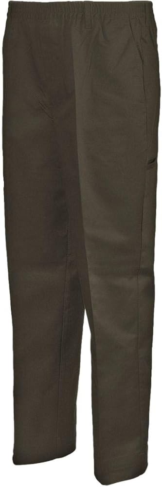 Mens Full Elastic Waist 5-Pocket Pants with Mock Fly (S, Brown)