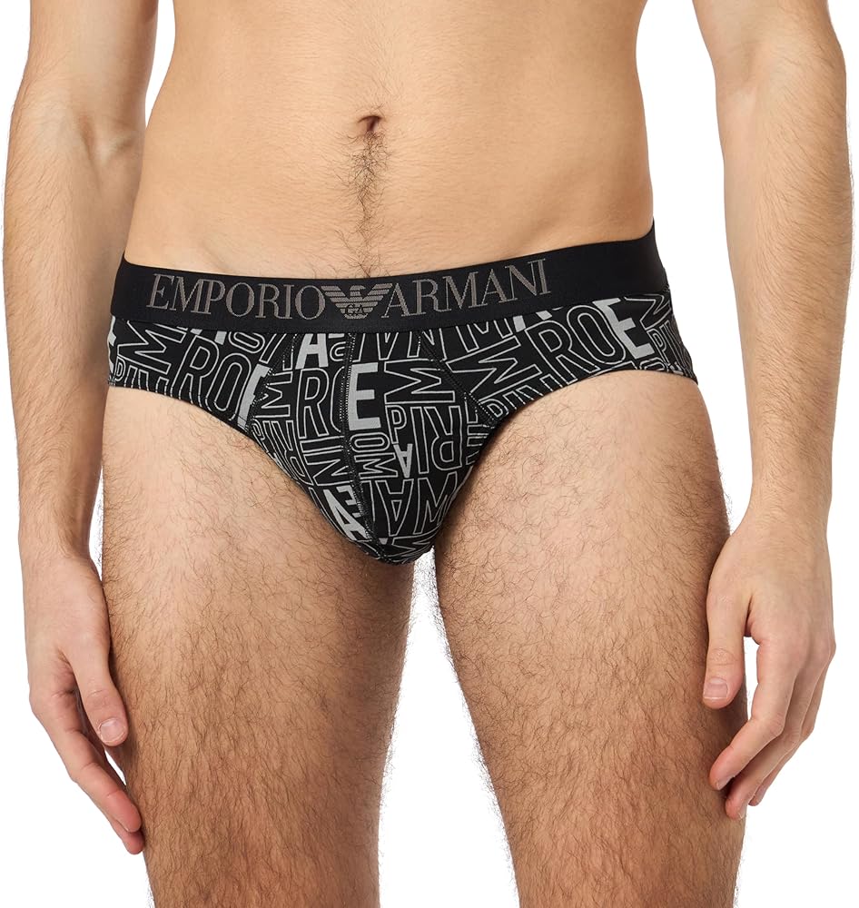 Emporio Armani Men's Stretch Cotton All Over Bold Logo Brief