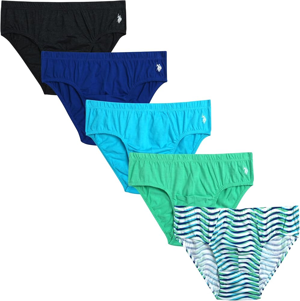 U.S. Polo Assn. Men's Underwear - Low Rise Briefs with Contour Pouch (5 Pack), Size Large, White Print/Scuba Blue/Jade Cream