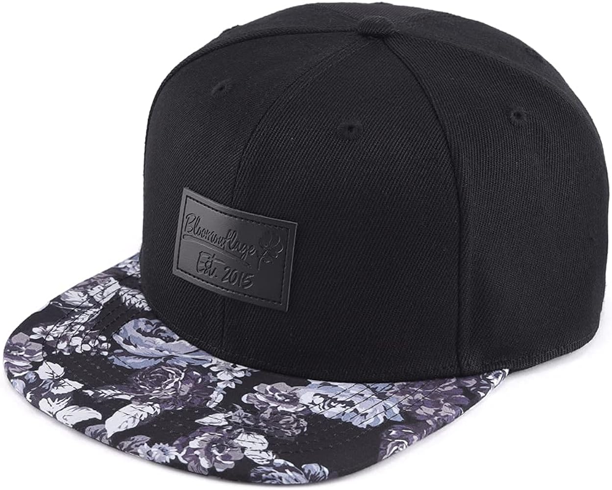 Snapback Hat Floral Black Patch