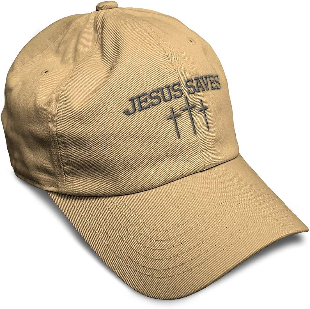 Soft Baseball Cap Jesus Saves Gray Embroidery Christian Symbol Cotton Cross Dad Hats for Men & Women