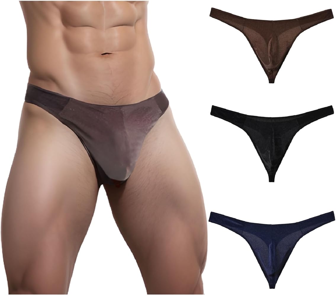 Men's Velvet Thong Luxurious Polyester-Spandex Blend Black/Brown/Blue 3 Pack