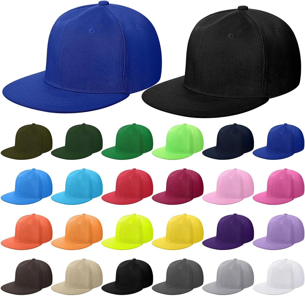 24 Pcs Classic Snapback Hats Baseball Cap Hip Hop Style Flat Bill Hats for Men Women Adjustable Trucker Hat Unisex Sport Cap, 24 Solid Colors