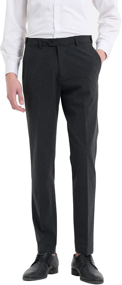 Plaid&Plain Mens Pants Expandable Waist Slim Fit Dress Pants for Men