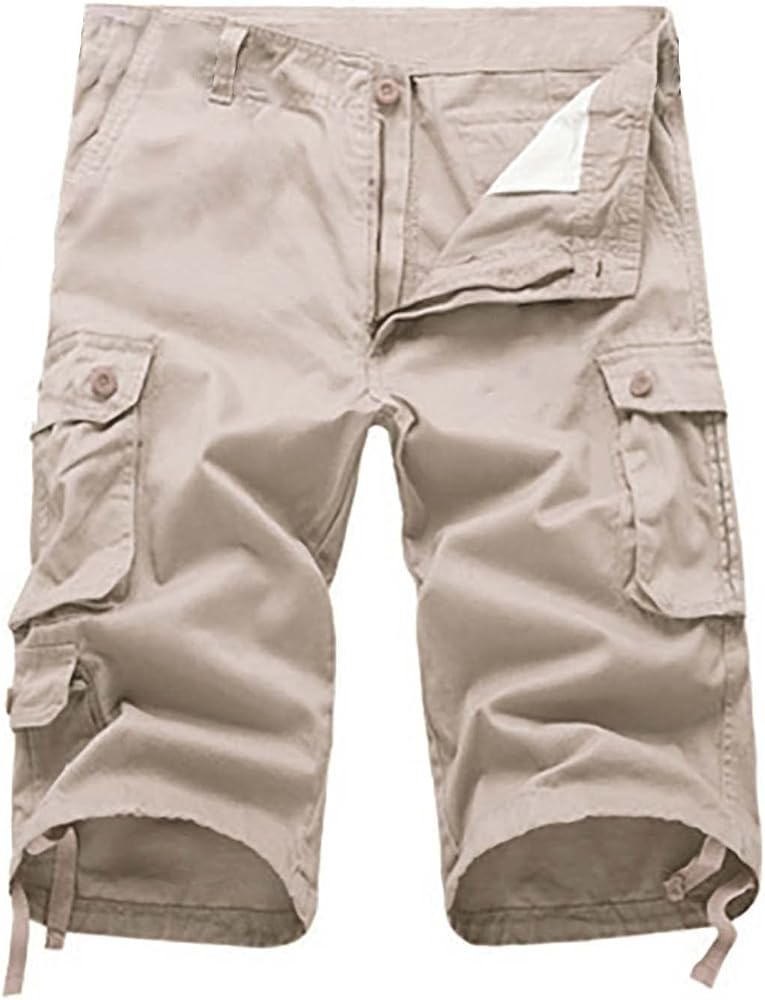 Mens Shorts Cargo Big and Tall Men's Knee-Length Cargo Shorts Casual Multi-Pocket Military Work Shorts Loose Fit