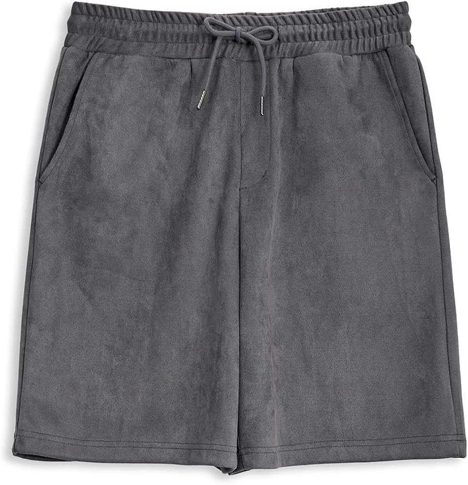 Mens Casual Shorts Suede Elastic Waist Drawstring Summer Shorts