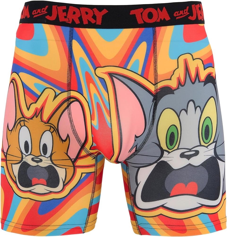 Tom and Jerry Men's Boxer Briefs - No Fly, Anti-Chafing Stitching, Comfort Shaped/Cotton Lined Crotch