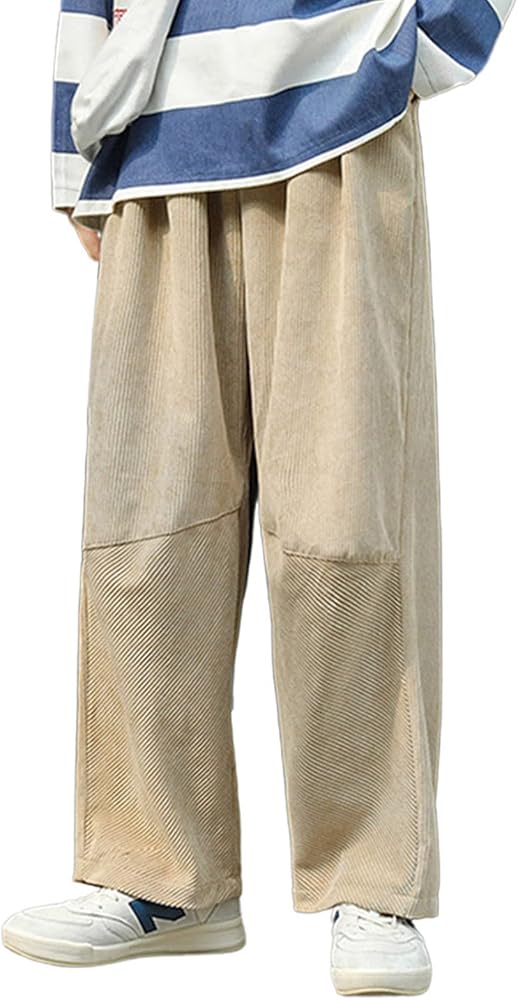 utcoco Men's Corduroy Cargo Pants Mid Waist Relaxed Fit Straight-Leg Casual Pants