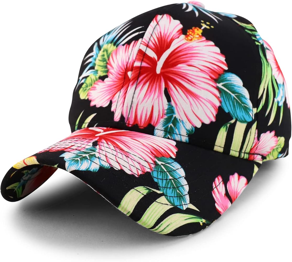 Trendy Apparel Shop Tropical Flower Hibiscus Pattern Print Baseball Cap