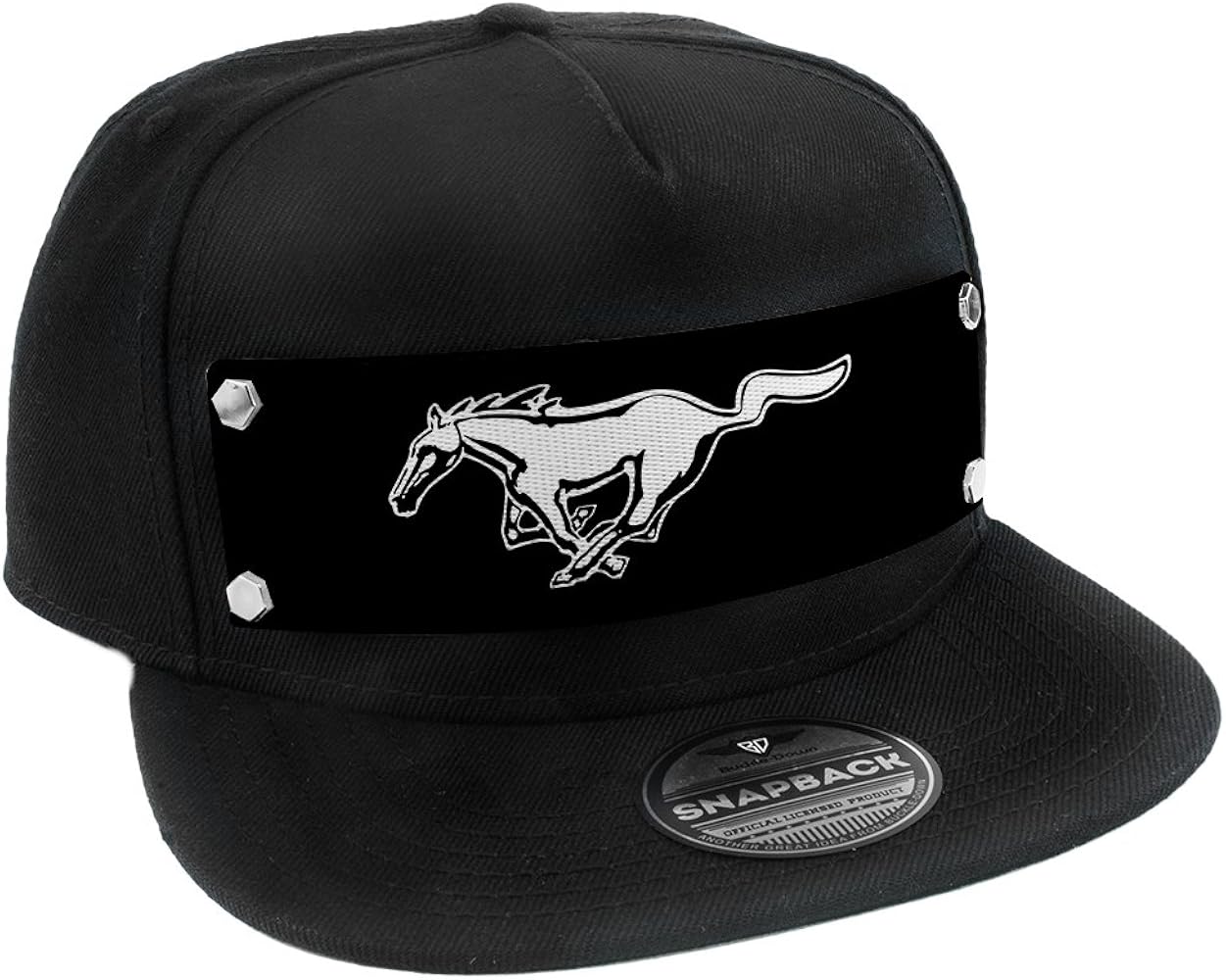 Buckle-Down Snapback Hat-Mustang Pony Logo White/Black