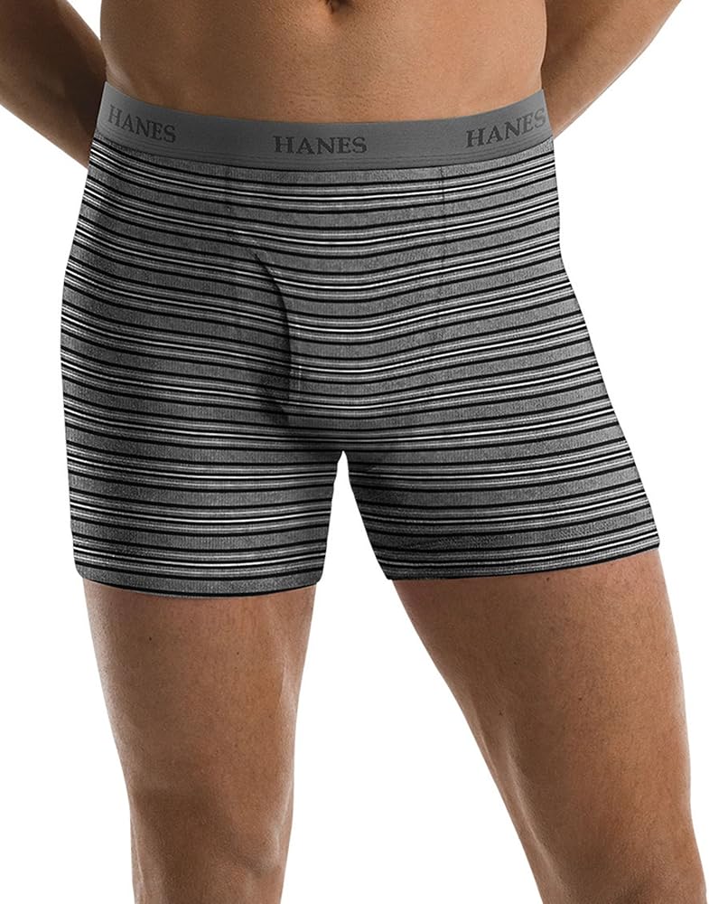 Hanes Mens TAGLESS Ultimate Fashion Stripe Boxer Briefs, 2XL, Fashion Stripe