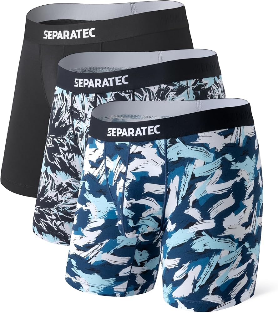 Separatec Men's Underwear with Ball Pouch Comfortable Cool and Fresh Bamboo Rayon Boxer Briefs for Men, Stylish Print 3 pack