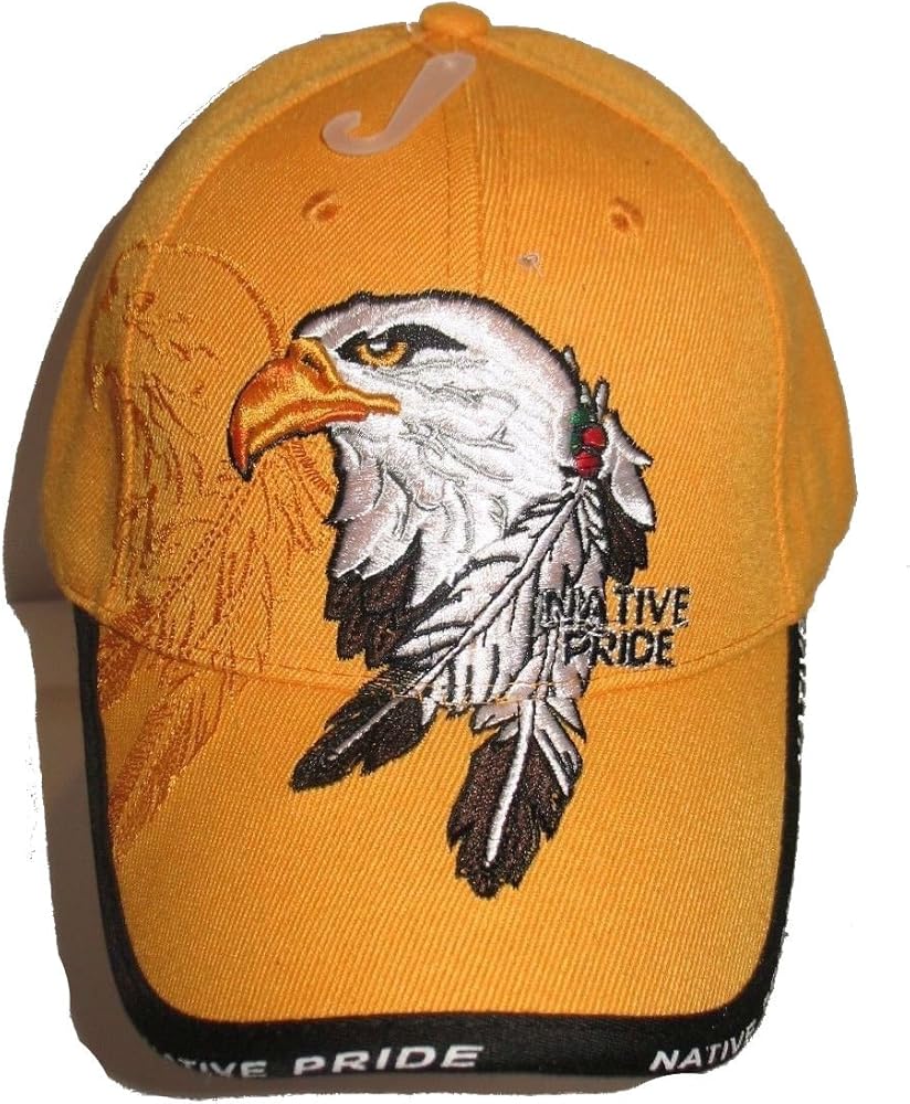 Native American Eagle Indian Native Pride Shadow Yellow Embroidered Ball Cap Hat