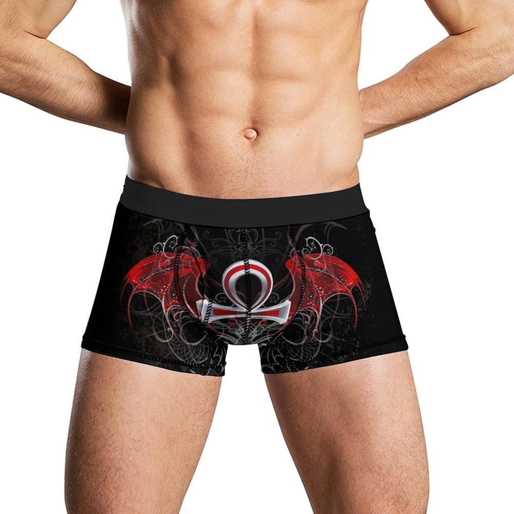 Gothic Silver Ankh Vampire with Red Wings Men's Boxer Briefs Soft Lightweight Underwear Stretch Trunks