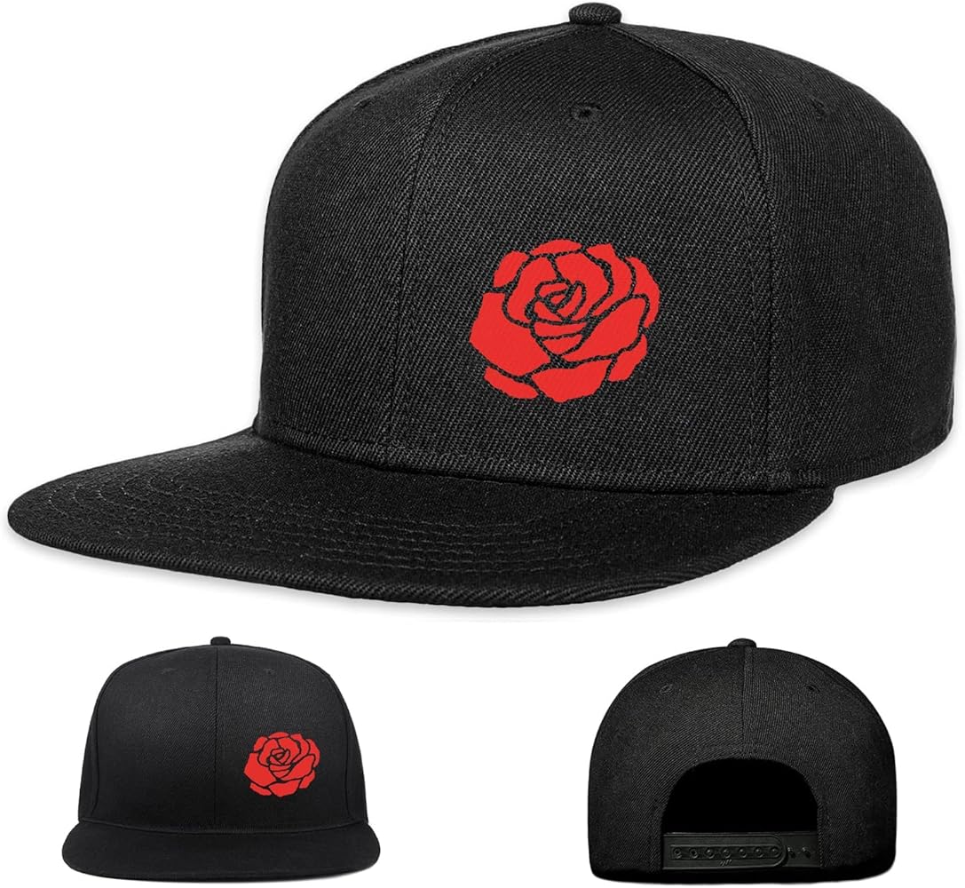 Snapback Hats for Men Fitted Rose Flower Gaming Trucker Dad Black Flat Bill Adjustable Baseball Cap Brim Gorras Para Hombres Originales Snap Backpack Gift Dad Husband Boy Friend Brother Grandfather