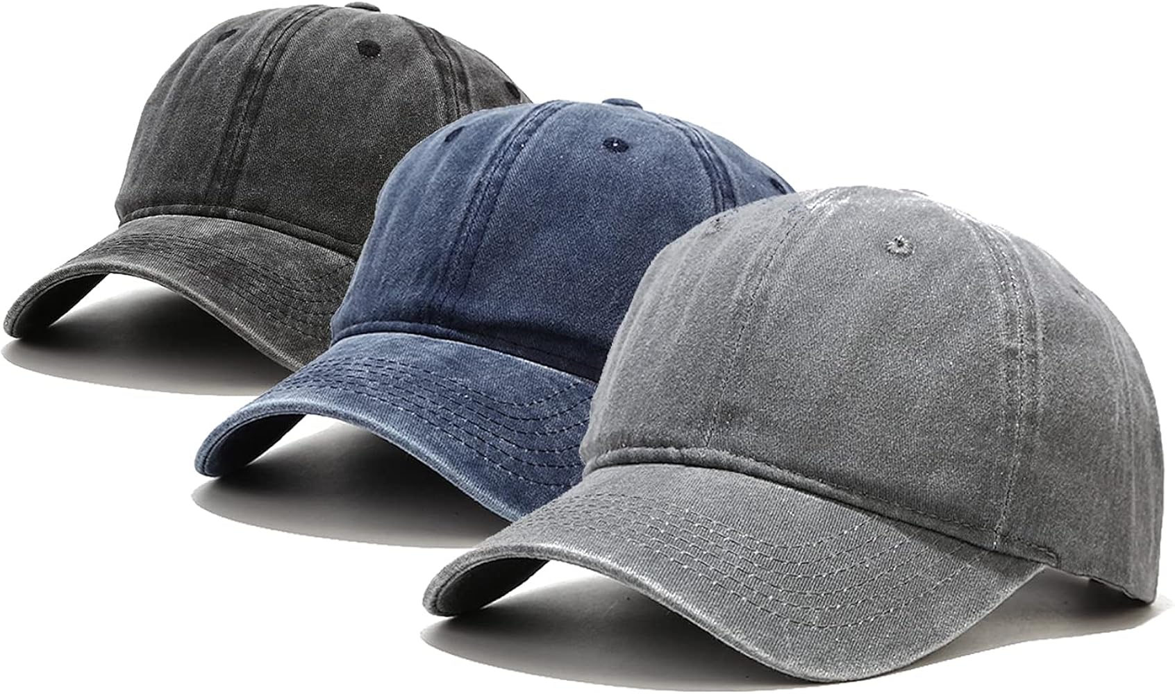 Umeepar 3 Pack Baseball Cap Vintage Distressed Low Profile Unstructured Plain Cotton Dad Hat Adjustable for Women Men