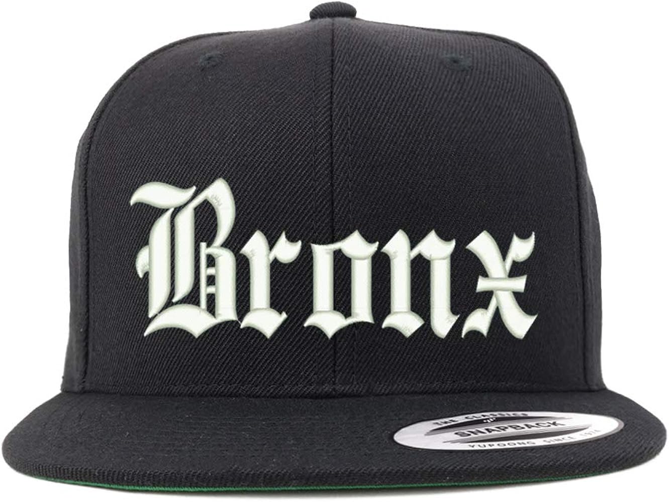 Trendy Apparel Shop Old English Font Bronx City Embroidered Flat Bill Cap