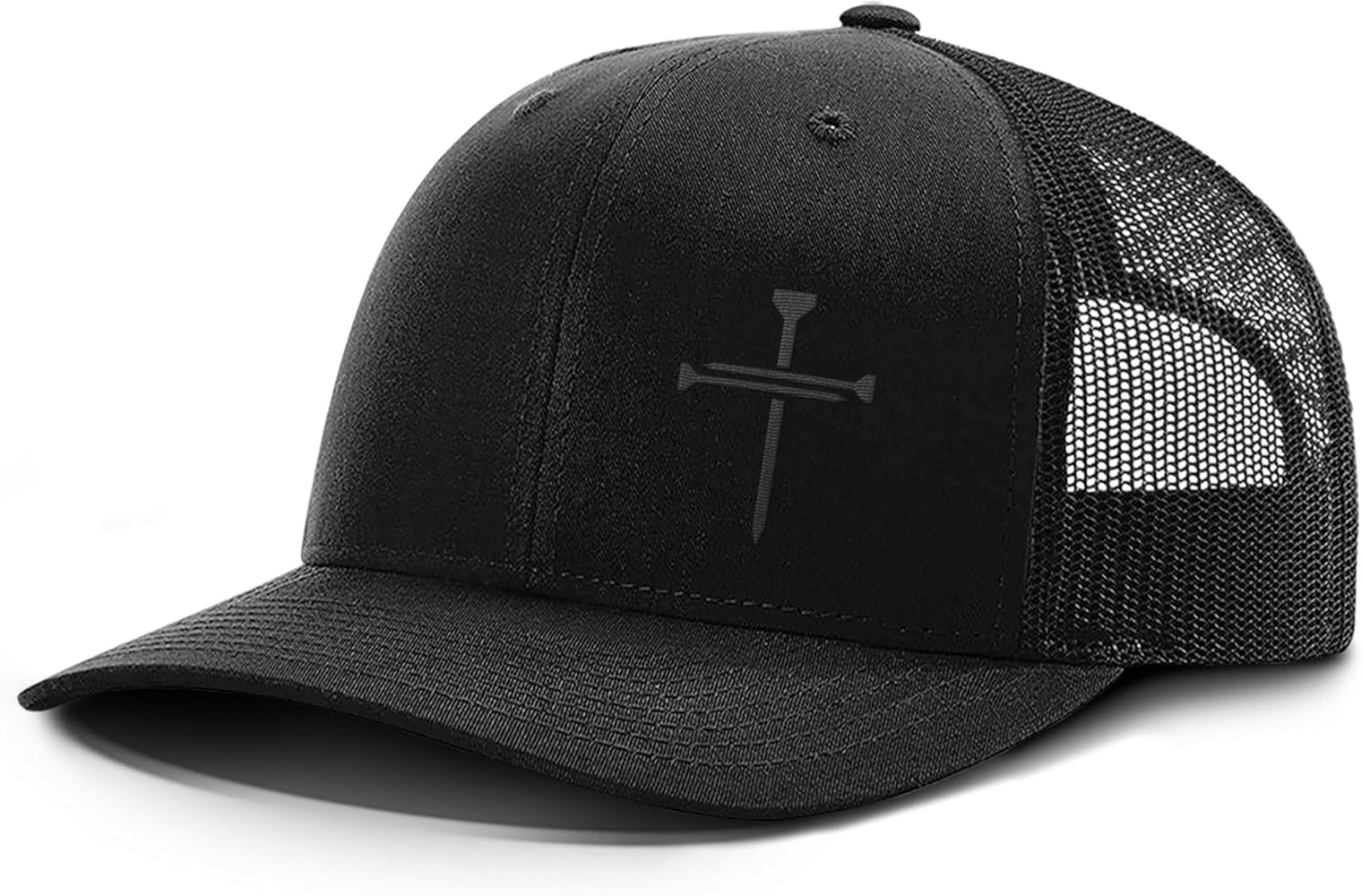 Nail Cross Blackout Trucker Hat - Adjustable Fit Cotton Snapback Hat - Breathable Mesh Side for Casual Wear