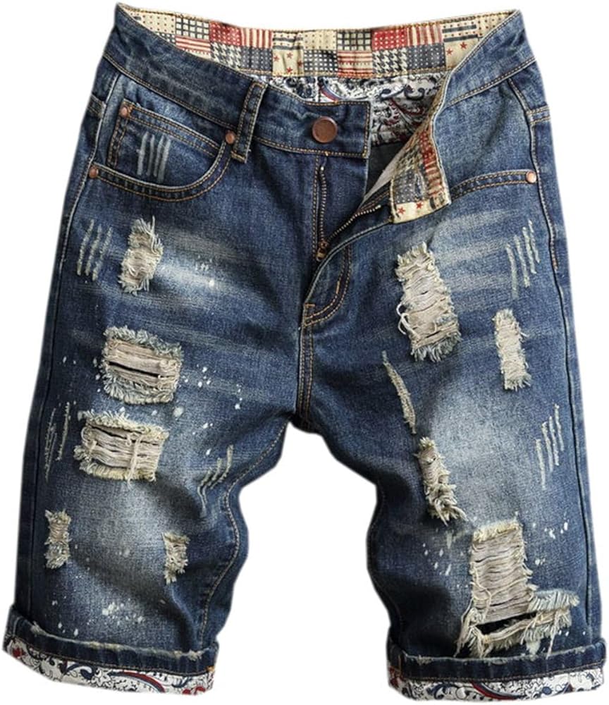 QZH.DUAO Men's Ripped Denim Shorts & Jeans