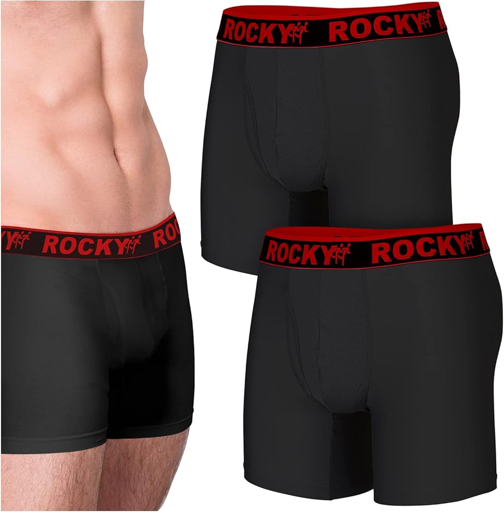 Rocky Men's Boxer Briefs 4-Way High Performance Pouch Underwear, 2-Pack Tagless