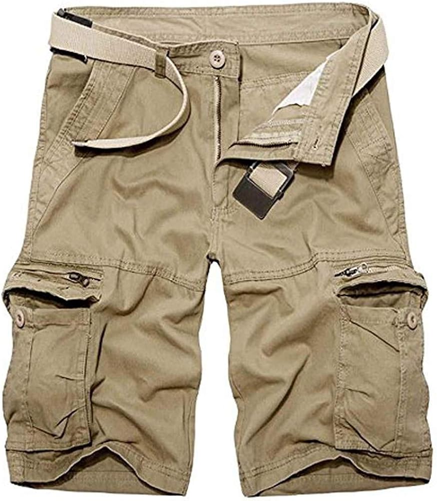 TRGPSG Men's Casual Cotton Twill Lightweight Cargo Shorts Relaxed Fit Outdoor Cargo Shorts with Zipper Pockets(No Belt)