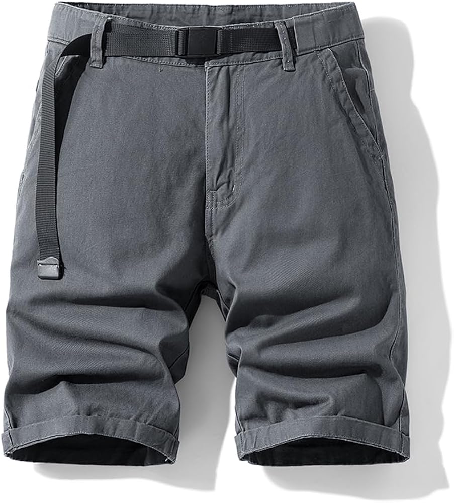 Men's Slim Fit Casual Cargo Shorts Summer Solid Drawstring Cotton Work Shorts