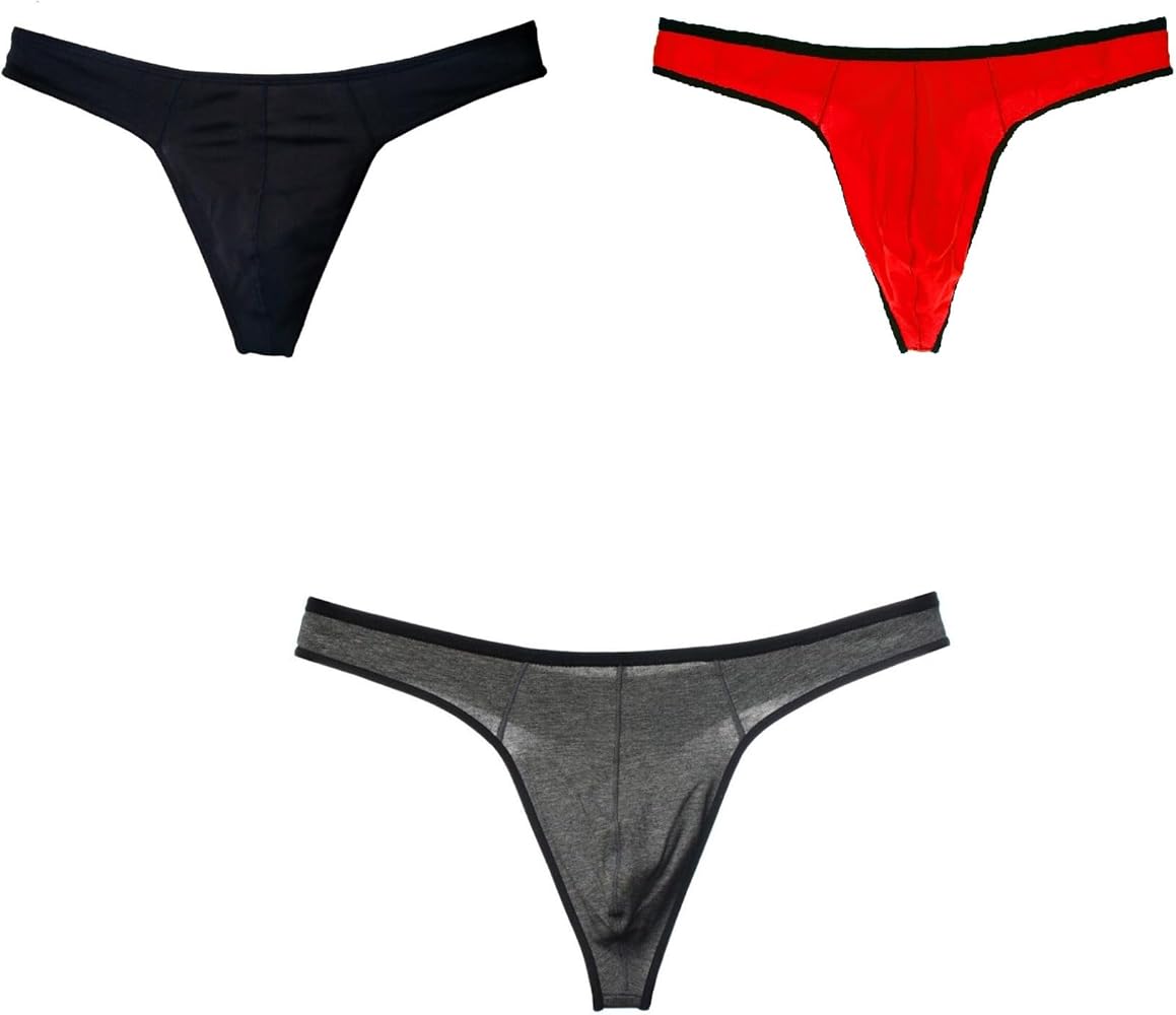 Men's Cotton Thong Sports T-back Sexy Classic Black/Red/Grey 3 Pack