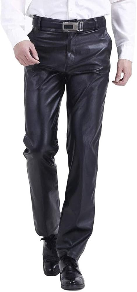 Men`s Classic Business Casual Regular-Fit Faux Leather Pants