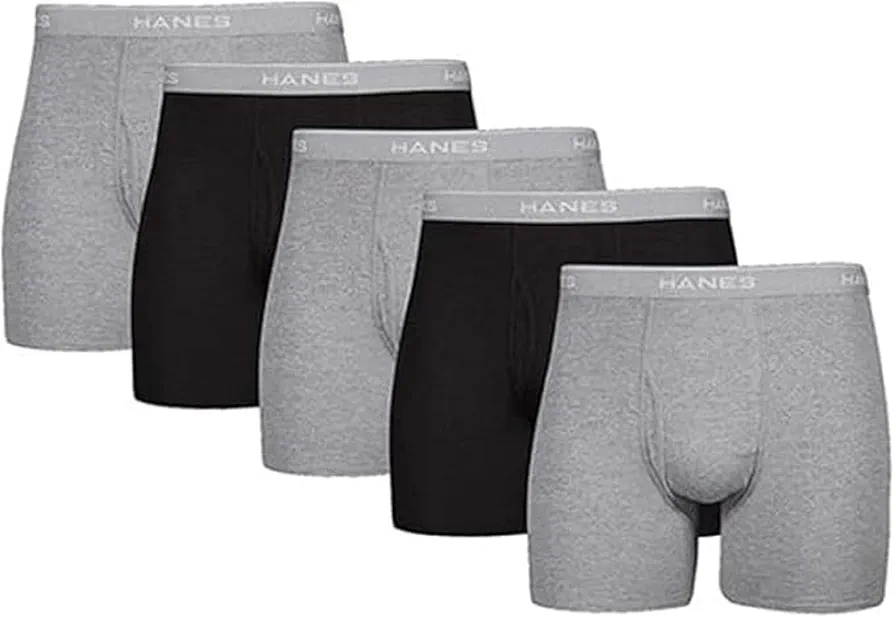 Hanes Ultimate Men's Tagless Boxer Briefs 5-Pack, Black/Grey, Large