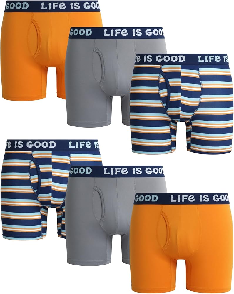 Life is Good Men's Boxer Briefs - 6 Pack Soft Stretch Performance Boxers for Men - Breathable Sports Boxer Briefs (S-XL)